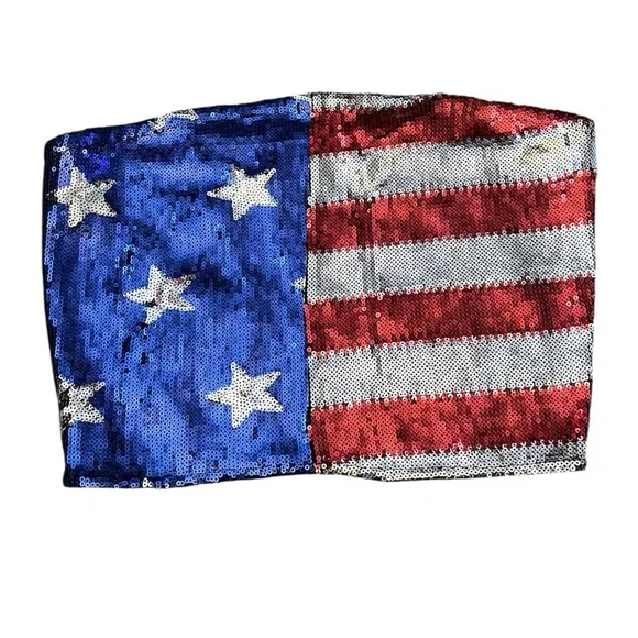 Bear Dance Sequin Strapless Tube Top - Blue, Red & Silver - Picture 3 of 5